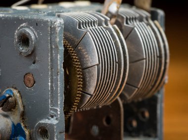 Detail of an old rotary variable capacitor used in a radio