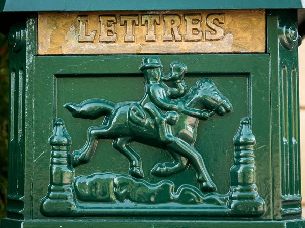 Caixa Correio Verde Vintage Velho Feito Ferro Letras Inscrição Francesas — Fotografia de Stock