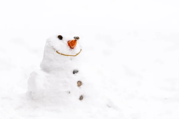 Retrato Muñeco Nieve Divertido Muy Pequeño Con Zanahoria Como Nariz — Foto de Stock