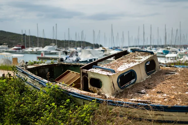 çalılıklarda yatan eski ahşap tekne