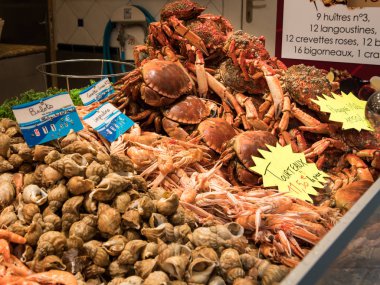 yengeçler scampi ve piyasada salyangoz