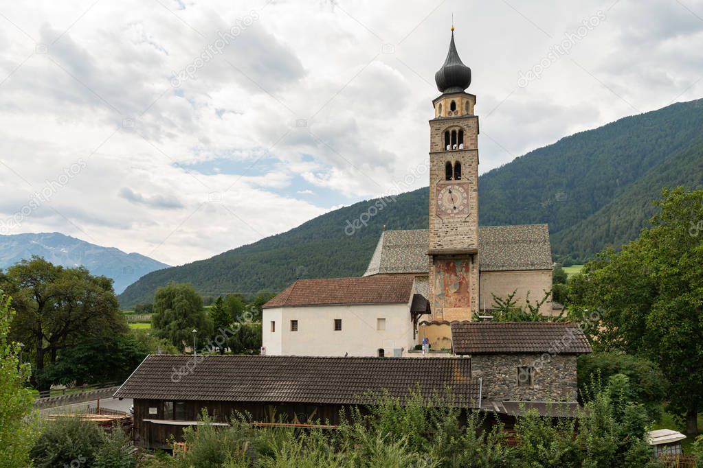 The church St. Pankraz in Glurns on a cloudy day in summer