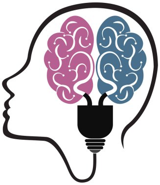 Bir beyin ve baş ampul logo izole arka plan illüstrasyon sanat