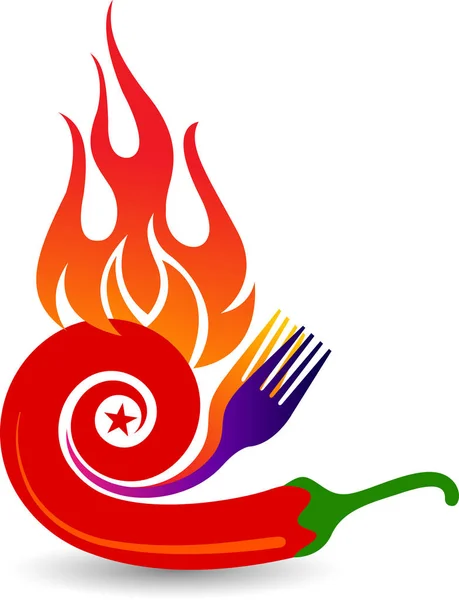 Illustrazione Arte Peperoncino Rosso Sul Logo Fiamma Con Sfondo Isolato — Vettoriale Stock