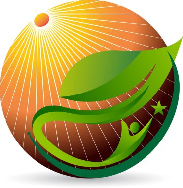 Bir güneş insan yaprak logo izole arka plan illüstrasyon sanat