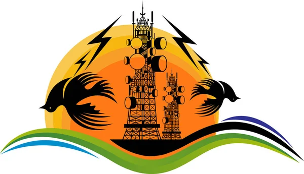 Εικονογράφηση Τέχνη Της Προβλήματα Την Ακτινοβολία Του Κινητού Πύργου Υψηλή — Διανυσματικό Αρχείο