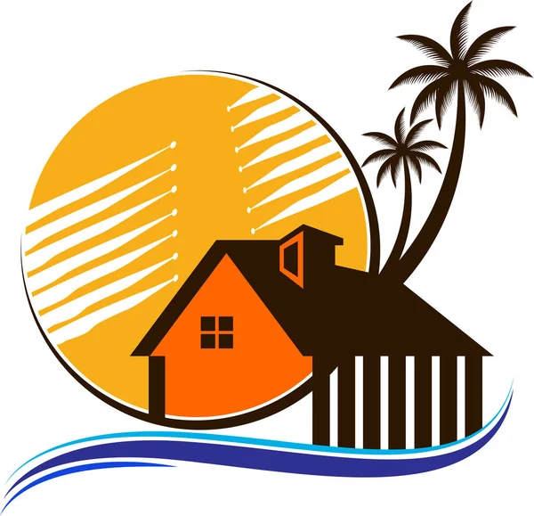Иллюстрационное Искусство Логотипа Пальмового Пляжа Дереве Изолированным Фоном — стоковый вектор