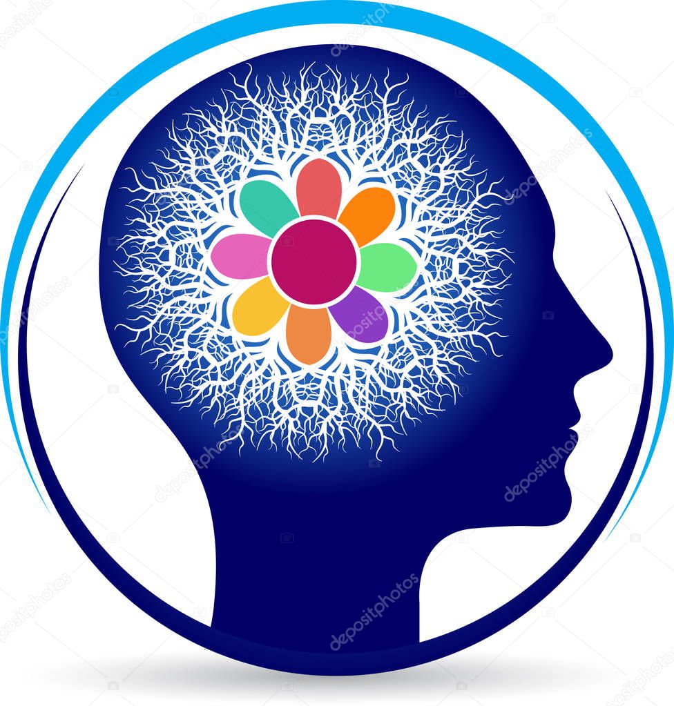 Illustration art of a power brain floral logo with isolated background