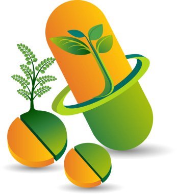 Bir bitkisel ilaç tablet logo izole arka plan illüstrasyon sanat