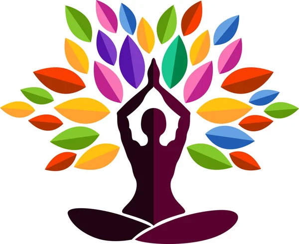 Ilustración Logotipo Árbol Yoga Con Fondo Aislado — Vector de stock
