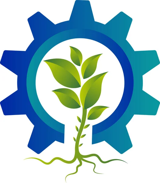 Εικόνα Τέχνης Ενός Λογότυπου Φυτού Gear Απομονωμένο Φόντο — Διανυσματικό Αρχείο