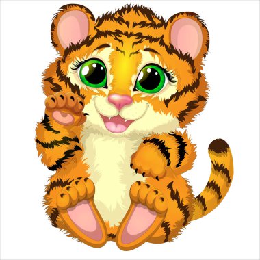Cartoon cute tiger. Vector illustration of funny happy animal. - Vector  clipart