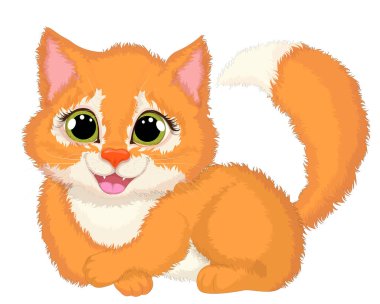 Çizgi film vektör çizimi. Şirin kırmızı mutlu kedi gülümsüyor. Tasarımın için..