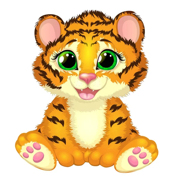Śliczny Uśmiechnięty Tygrys Kreskówki Ilustracja Wektora Kreskówki Cute Postać Kreskówetki — Wektor stockowy