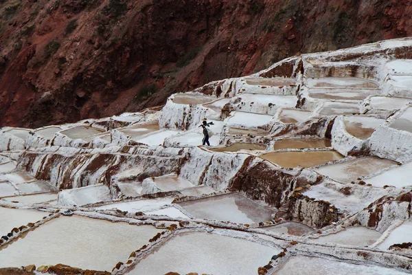 Peruvian mountainous landscape covered by salt pans