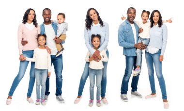 Afro-Amerikan aile beyaz izole kolaj