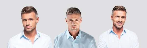 Collage Retratos Guapo Hombre Mediana Edad Camisas Blancas Azules Sobre — Foto de Stock