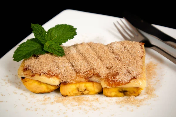 Deliciosa Sobremesa Brasileira Cartola Feita Com Bananas Fritas Queijo Açúcar — Fotografia de Stock