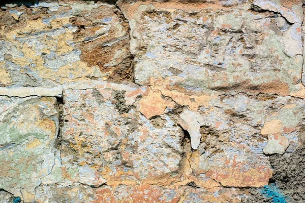 Una Foto Frammento Vecchio Muro Con Tempo Distrutto Intonaco Giallo — Foto Stock