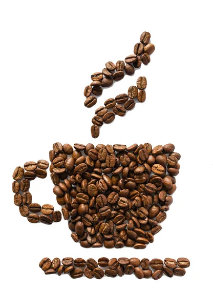Egy Kép Egy Kis Kávéscsésze Bélelt Pörkölt Aromás Kávébab Fehér — Stock Fotó