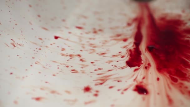 Druppels bloed in een witte bad. — Stockvideo