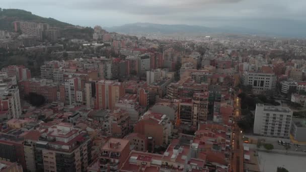 Aerial view Sants-Montjuic residential district from helicopter. Barcelona — Stock Video