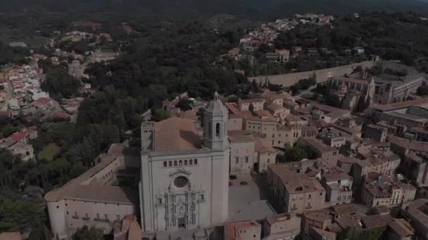 Pohled na kostel sv. Felix a katedrála Girona. Katalánsko — Stock video