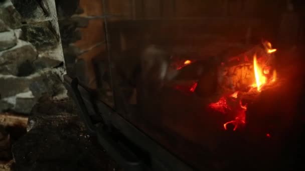伝統的な方法で調理中に薪の炎. — ストック動画