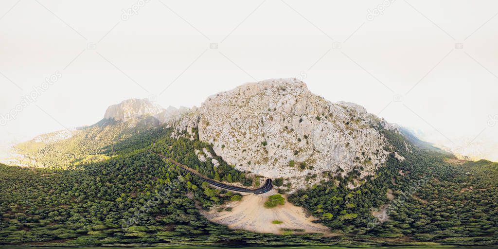 Aerial spherical 360 virtual photo Road to Cap Formentor, Palma de Mallorca