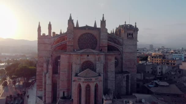 Paisaje aéreo de Palma de Mallorca con catedral, Islas Baleares, España — Vídeo de stock