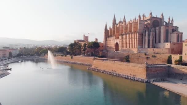 Letecké panorama města Palma de Mallorca s katedrálou, Baleárské ostrovy, Španělsko — Stock video