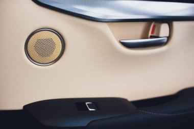 Arabanın deri iç kısmı pencere kontrollü ve ayarlı kapı kolu. Araba pencere kontrolleri.