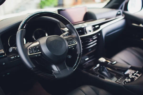 Leather upholstery inside the car modern interior. — Stock Photo, Image