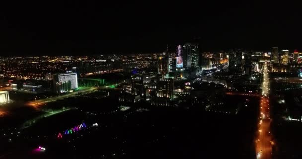 Video City Almaty Kazakhstan Ночь Воздухе — стоковое видео