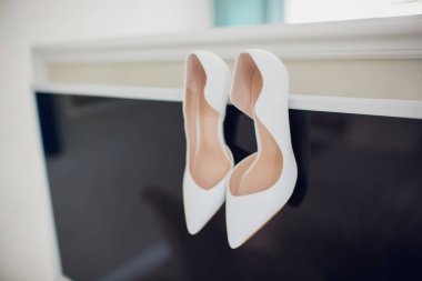 beyaz ayakkabı gelinin. Düğün Tema arka plan.