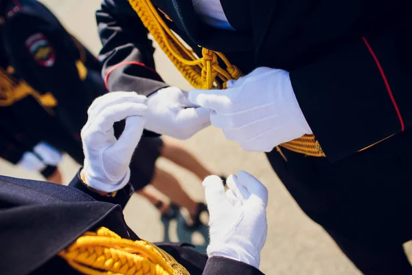 A row of police wearing white gloves — Stock Photo, Image