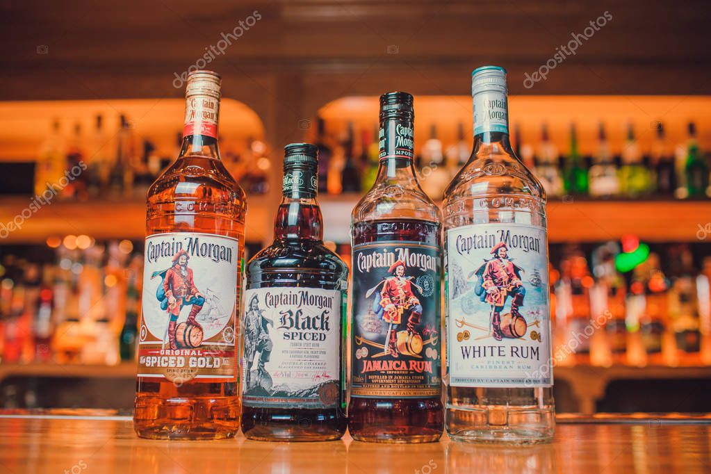 Ufa, Russia, Darling Bar, 20 November, 2018: Originated on US Virgin Islands Captain Morgan is a brand of rum produced by Diageo