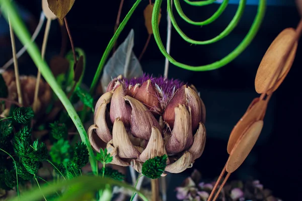 Flores secas en tono vintage, textura de fondo, concepto de puesta plana —  Fotos de Stock