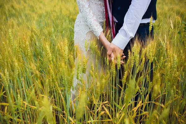 Couple mariée et marié sur fond de champ . — Photo