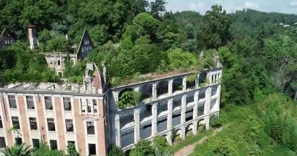 Ancient graph ruins Aerial. Abkhazia. old house. — Stock Video