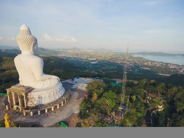 Aerial view Big Buddha Phuket Thailand Height 45 m. Reinforced concrete structure adorned with white jade marble Suryakanta from Myanmar Burma