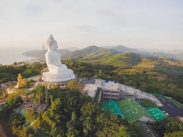 Aerial view Big Buddha Phuket Thailand Height 45 m. Reinforced concrete structure adorned with white jade marble Suryakanta from Myanmar Burma