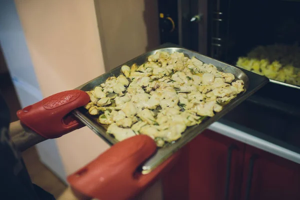 Deliciosa pierna de pollo al horno picante. Preparación de comida en casa cena . —  Fotos de Stock