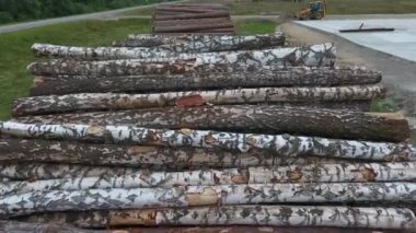 Ahşap depo. Günlükleri kereste. Hava.