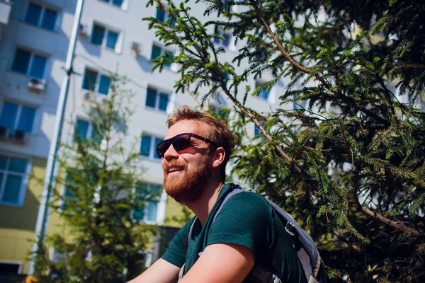 Adult man in playground. man with beard and glasses. stylish modern young — Stock Photo, Image