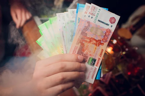 Russian roubles and some new 200 and 2000 roubles bills — Stock Photo, Image