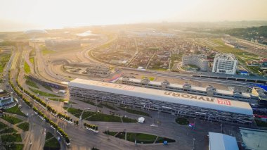 Rusya, Sochi - 08 Eylül 2017: Panorama, Olympic Park Sochi, 2014 Olimpiyatları, 2018 Dünya Kupası, Formula 1 yarış - Sochi Autodrome mekan