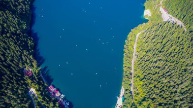 Şaşırtıcı doğa manzaralı göl Ritsa, Abhazya havadan görünümü tatil beldesi Gagra, Abhazya, Gürcistan