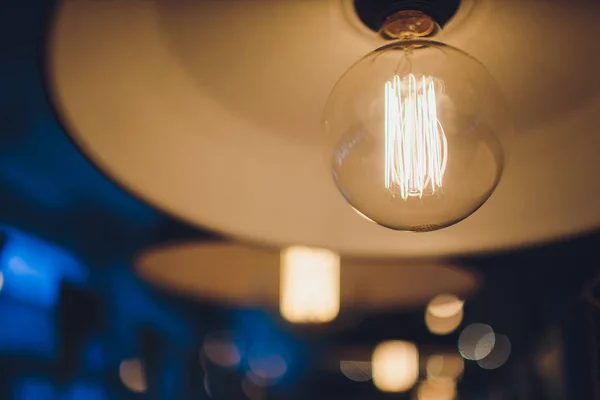 Close up many yellow lamp in cafe at night. — Stock Photo, Image