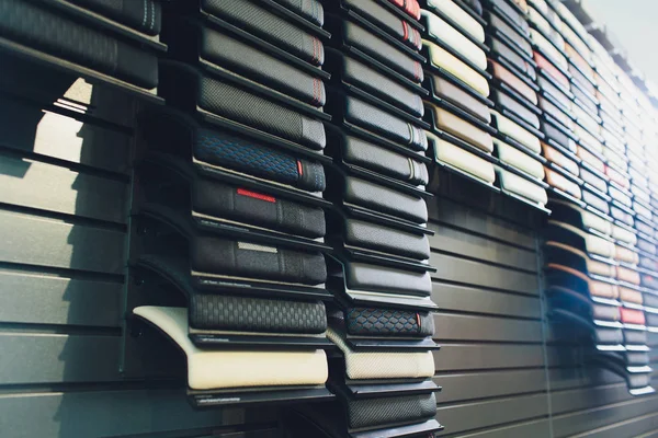 options leather auto dealership. shelf with options.